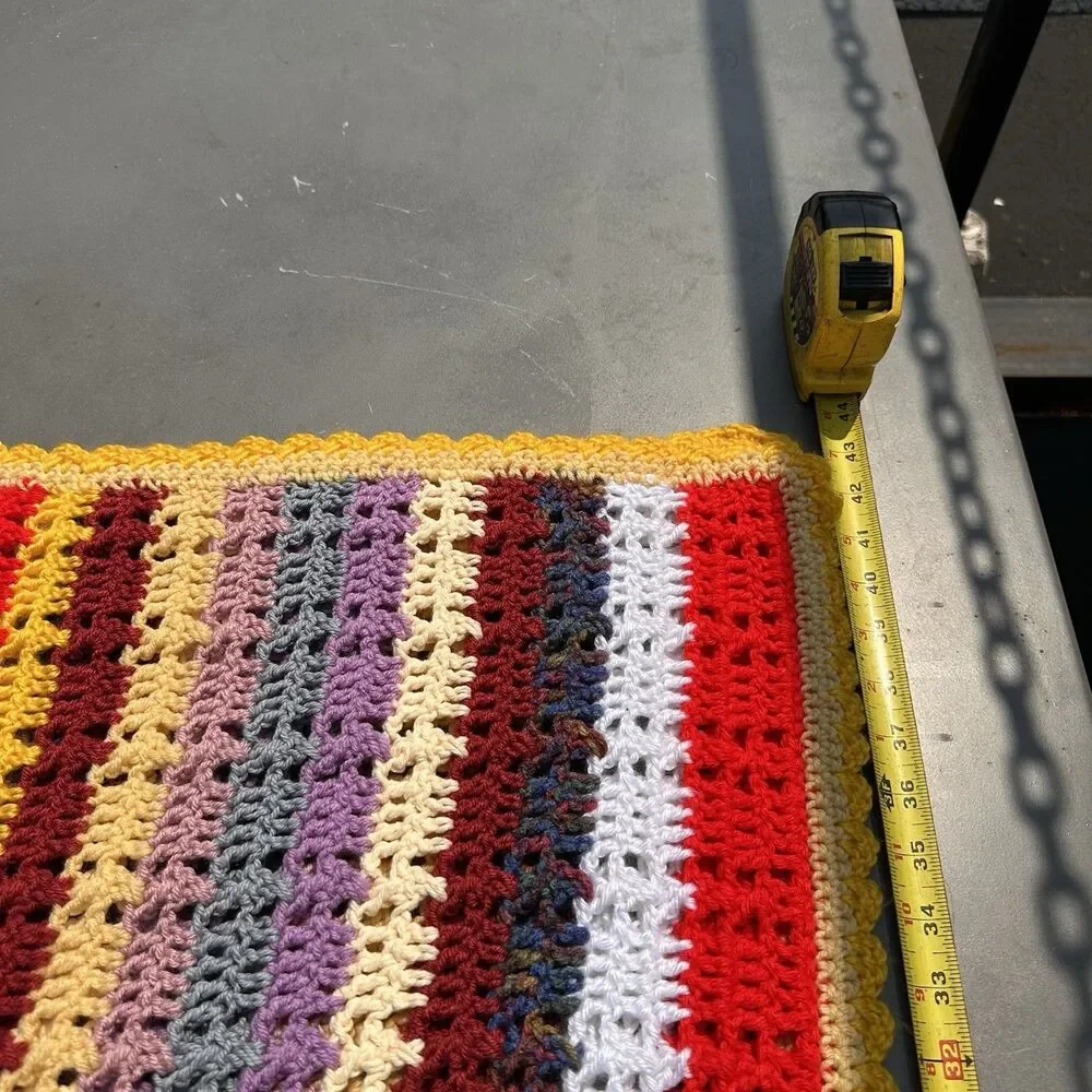Handmade Crocheted Striped Multicolor Throw Blanket 43x43 in Grandmacore Cottage